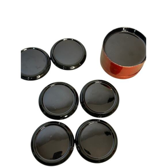 Japanese Red Gold Lacquerware Box and Coasters Set Vintage Set of 6 - Picture 8 of 9